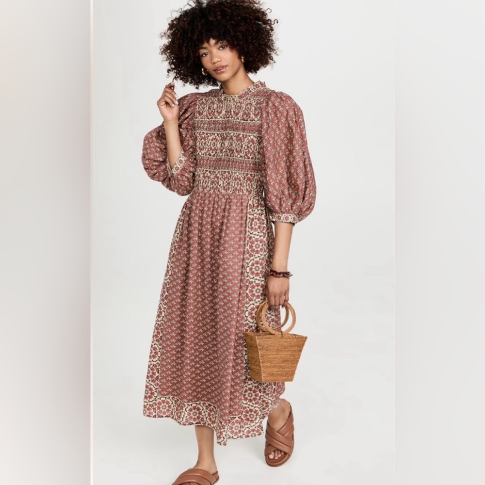 Sea New York Red and Cream Midi Dress